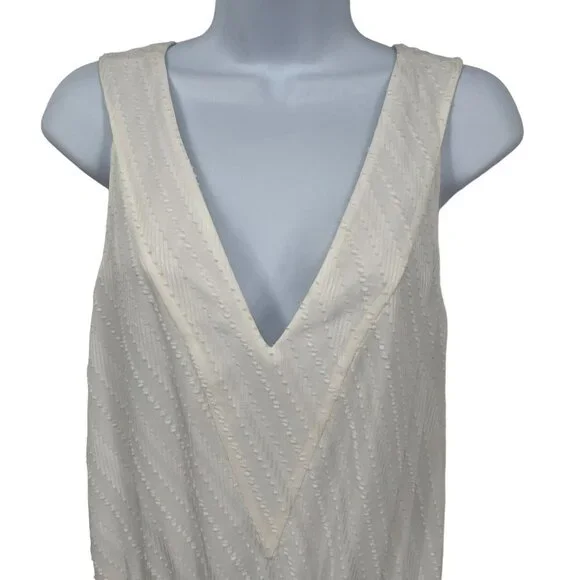 Ramy Brook Carl Deep V-Neck Smocked Tiered Textured Ruffle Mini Dress Ivory - Picture 6 of 11